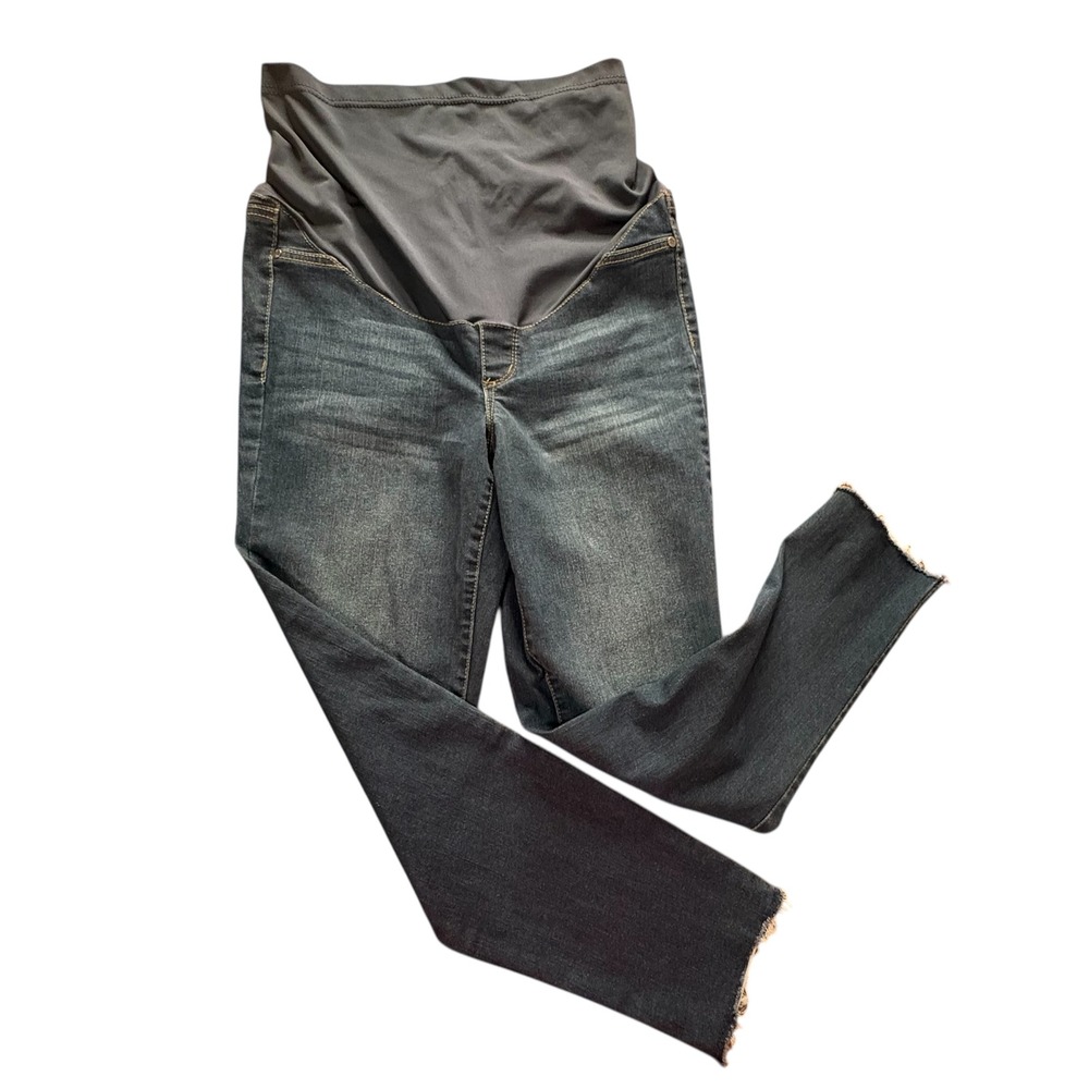 Signature Levi Strauss Maternity Jeans Womens 8 Dark Wash EUC Raw Hem Skinny